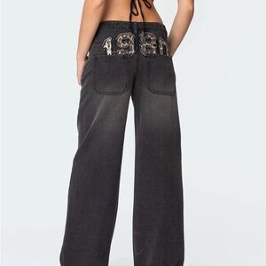 Edikted 1980 Leopard Patch Low Rise Baggy Jeans